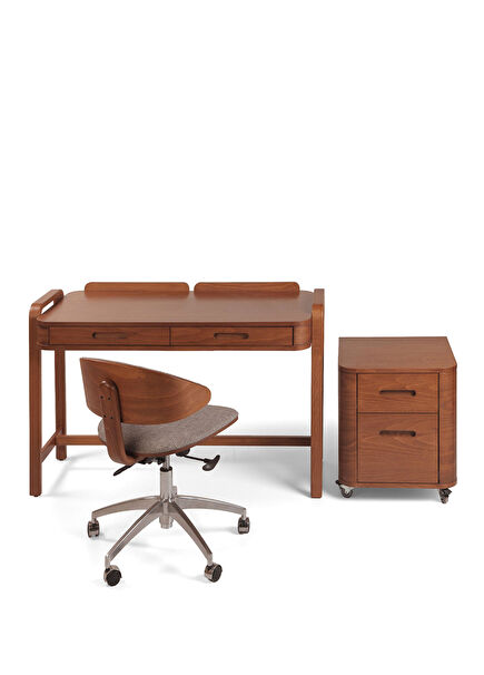 Demce Açık Ceviz Ahşap Çalışma Masa Sandalyesi ve Konsol Takımı