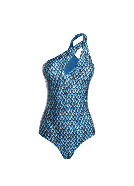 Magic Fish Nickel Blue Women's Single Shoulder Swimsuit