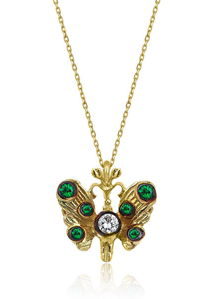 Polka Butterfly Pırlantalı Kadın Altın Kolye