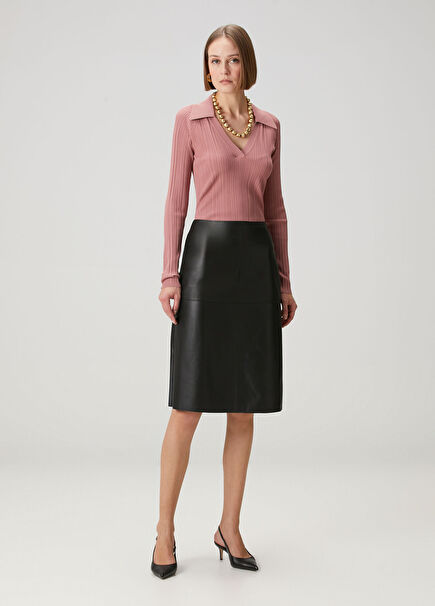Niven Black Midi Leather Skirt