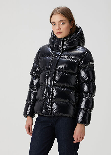 A-Glane Black Hooded Puffer Coat