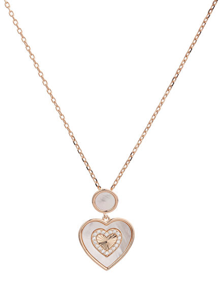 Mother of Pearl Studded Heart Silver Necklace