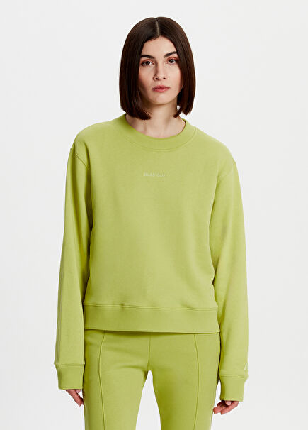 Yeşil Klasik Bisiklet Yaka Kadın Sweatshirt