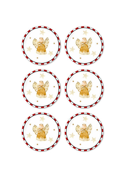 Globe Desenli Seramik 6'lı Pasta Tabağı Seti