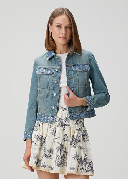 Mavi Taşlı Denim Ceket