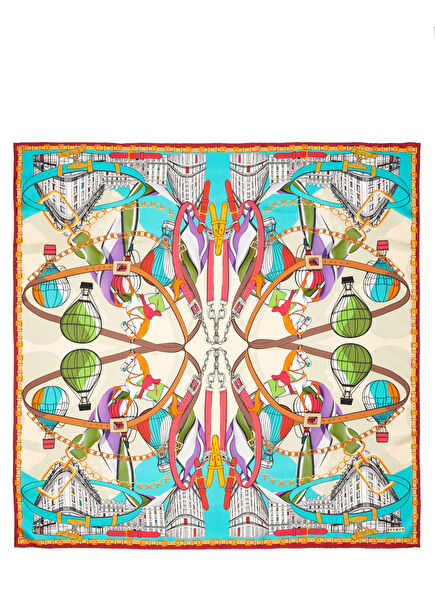 Blue Balloon Pattern Silk Scarf