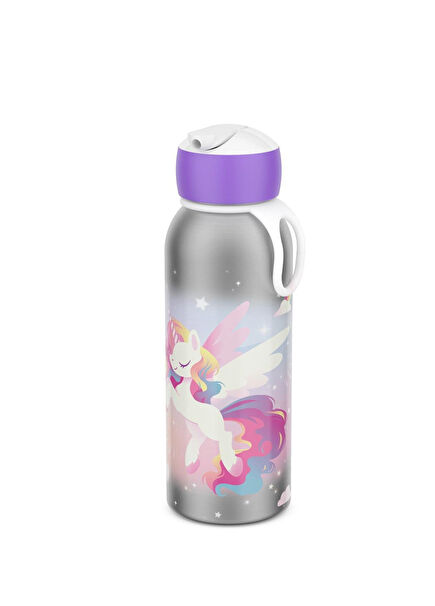 Flip Up Campus Unicorn Glow Steel Resealable Baby Girl Flask 350 ml