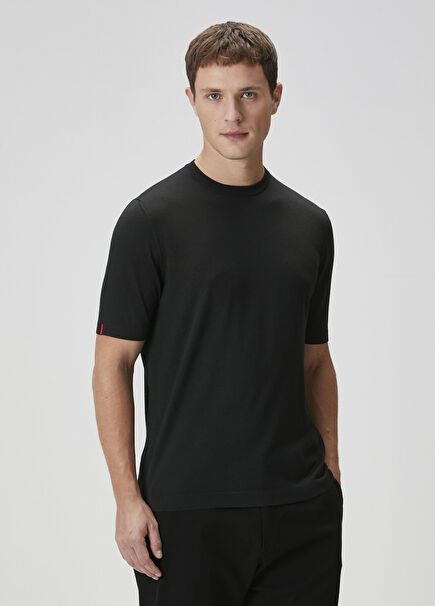California Black Short Sleeve Wool Knitwear