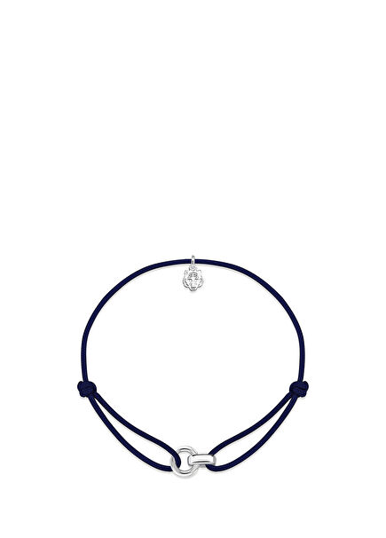 Linker Navy Blue Rope 925 Sterling Silver Unisex Bracelet