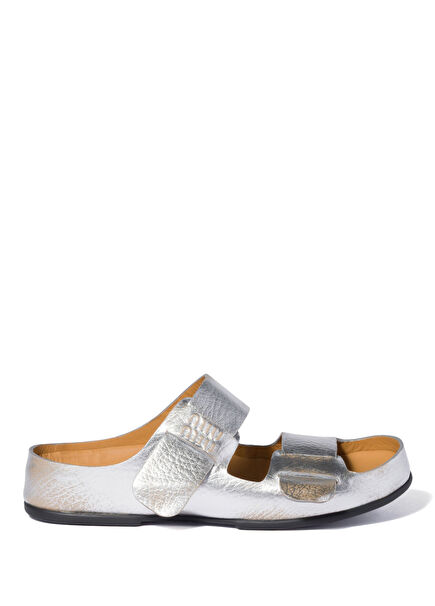 Altın Rengi Gümüş Ağartılmış Deri Kadın Sandalet