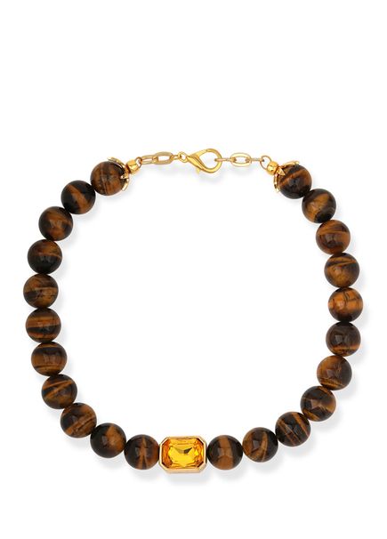 Tiger'S Eye And Crystal Women's Gold-Plated Neckla