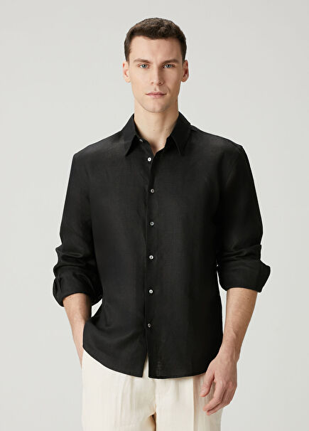 Paul Siyah Keten Gömlek