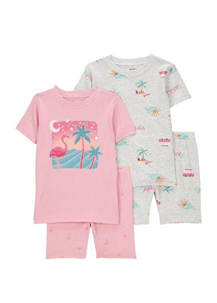 Renkli Desenli Kız Bebek 4'lü Kız Bebek Pijama Takımı