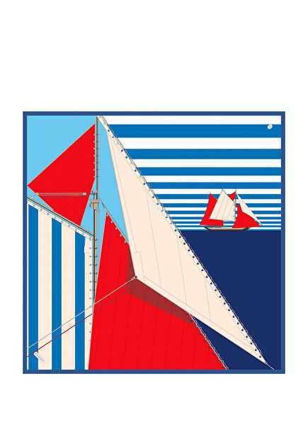 Sail Line Pattern Twill Silk Women's Scarf
