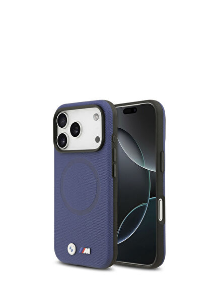 iPhone 17 Pro Max M Logo Perforated Navy Blue Magsafe Compatible Phone Case