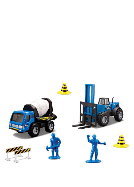 İnşaat Araçları Mavi Mikser ve Forklift İnşaat Seti 