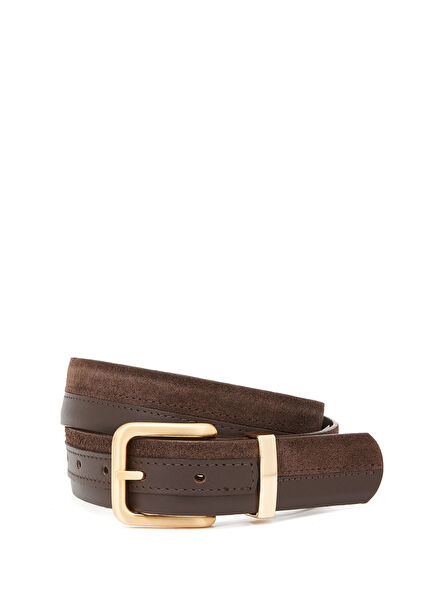 Koyu Kahverengi Deri Süet Mix Kadın Kemer
