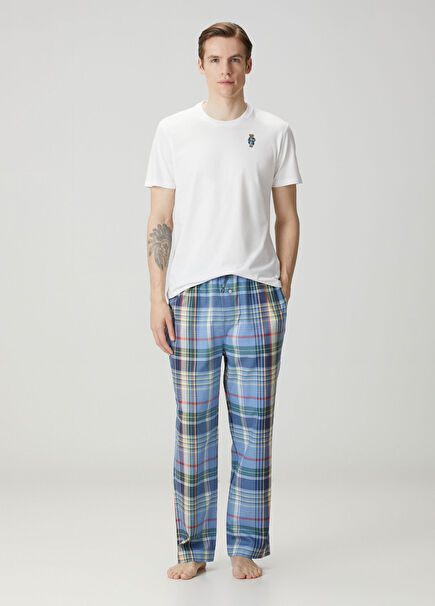 Mavi Beyaz Ekose Desenli Pijama Seti