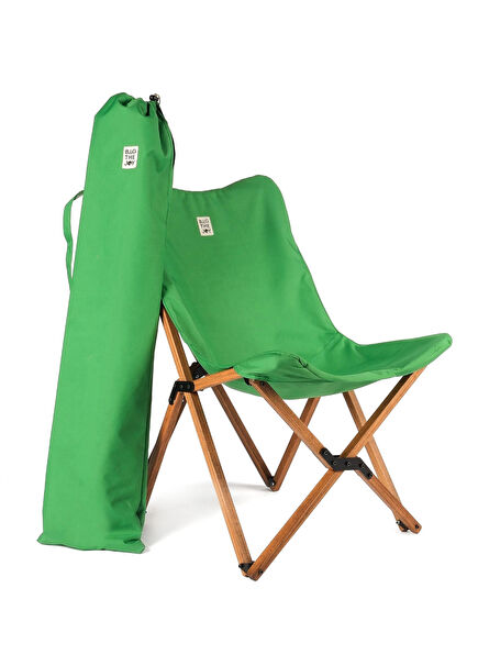 Kahverengi Ahşap İskelet Yeşil Kılıf Katlanır Kamp ve Bahçe Sandalyesi
