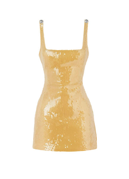 Lily Sarı Payetli Askılı Kadın Mini Elbise