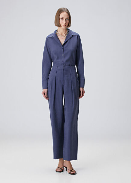 Blue Pleat Detailed Trousers