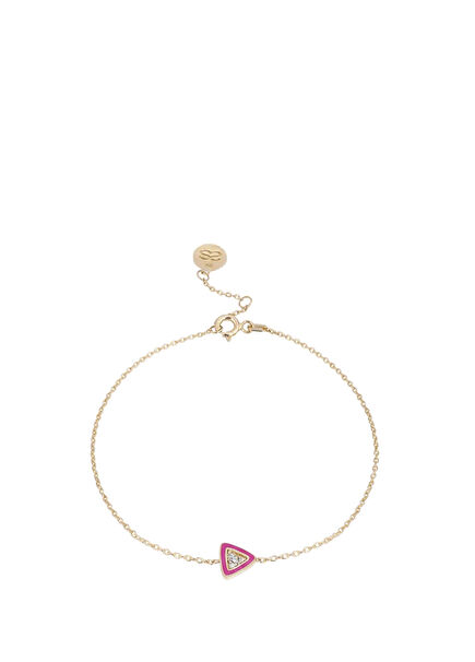 Pink Triangle Enamel Diamond Stone 14K Gold Unisex Bracelet