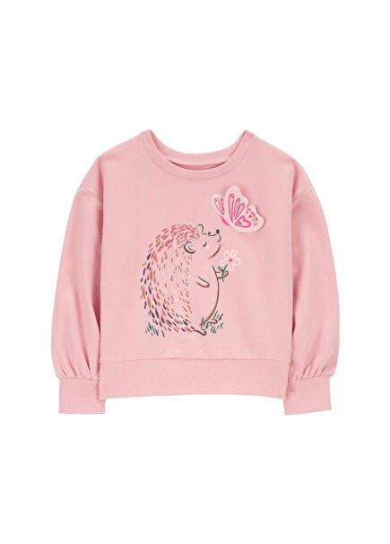 Kirpi Desenli Pembe Kız Çocuk Sweatshirt