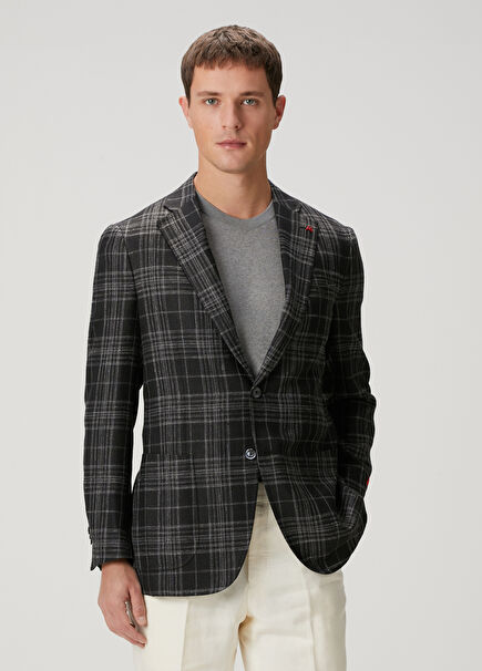 Black Plaid Patterned Jacket
