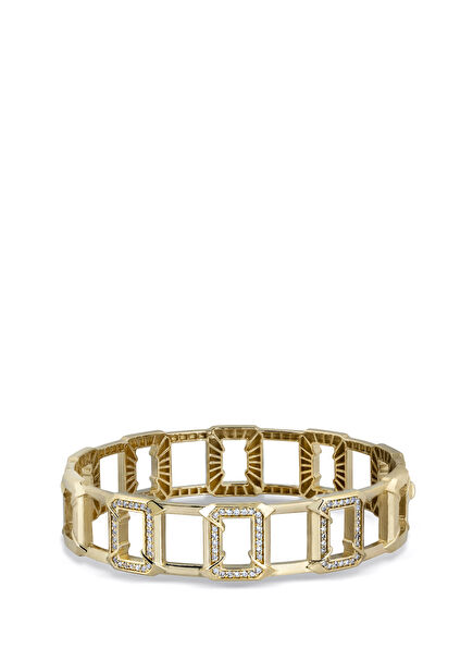Solidarity Diamond Studded 14K Gold Women's Cuff Bracelet
