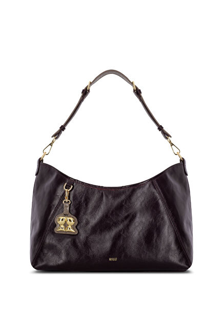 Elan Bordo Kadın Deri Omuz Çantası