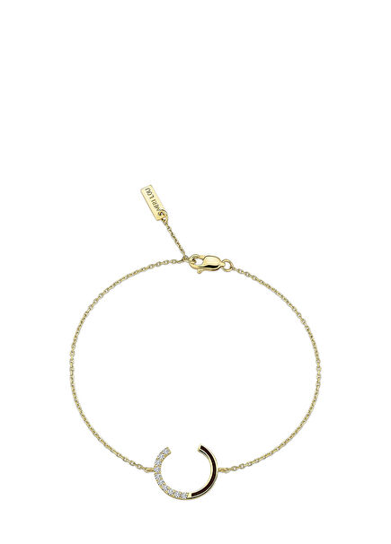 14K Gold Chain Women's Diamond Bracelet with Letter C