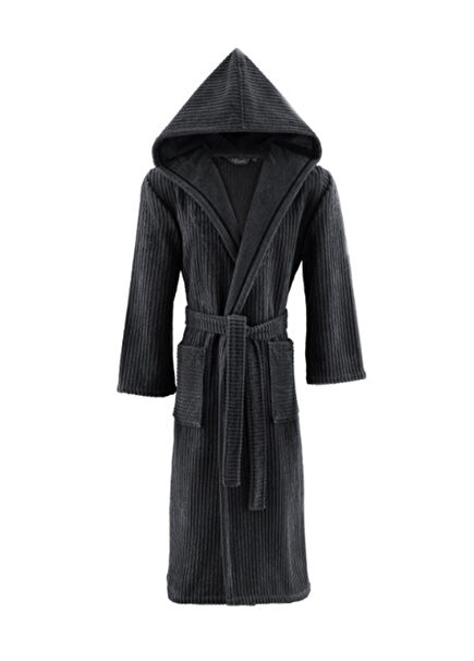 Stripe Man Antrasit Pamuklu Erkek Bornoz