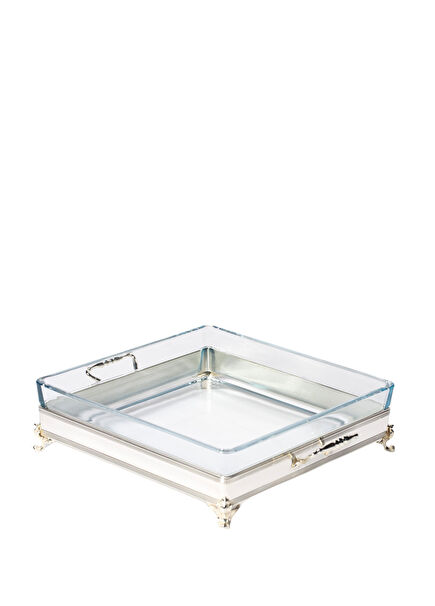 Silver Square Large Glass Serving Tray