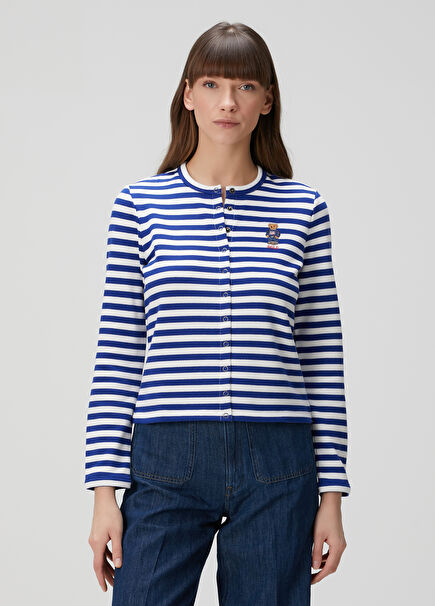 Lacivert Beyaz Çizgili Hırka