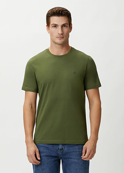 Açık Haki Bisiklet Yaka Basic T-shirt
