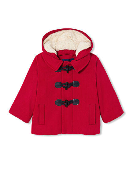 Sherpa Kırmızı Kapüşonlu Erkek Bebek Duffle Kaban