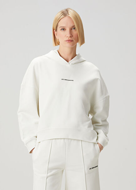 Beyaz Kapüşonlu Sweatshirt