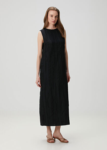 Minga Fitted Black Midi Silk Dress