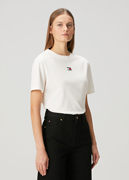 Boxy Fit Beyaz Logolu T-shirt