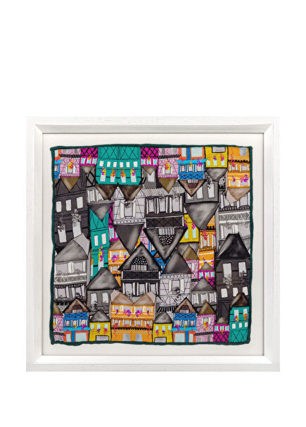 Evler Ahşap Çerçeveli İpek Fular Tablo