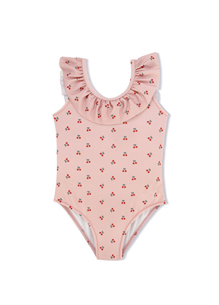 Cherry Pattern Frilly Girl's Swimsuit