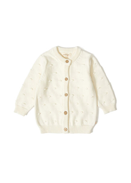 Ekru Baloncuk Desenli Organik Pamuk Triko Kız Bebek Hırka