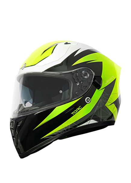 T-15 Shock Siyah Sarı Beyaz Kapalı Unisex Motosiklet Kaskı