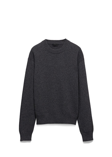 Gri Re-Cashmere Bisiklet Yaka Erkek Kazak
