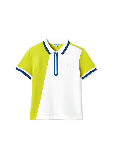 Beyaz Yeşil Pike Polo Yaka Kısa Kollu Erkek Çocuk T-shirt