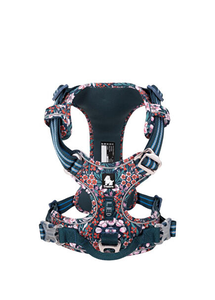 Aluminum D-Ring Floral Blue Dog Harness