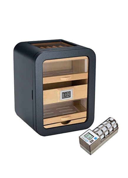 Cigarspa Skylight Carbon Pattern Glass 5 Drawer Humidor Cigar Box with Electronic Humidifier