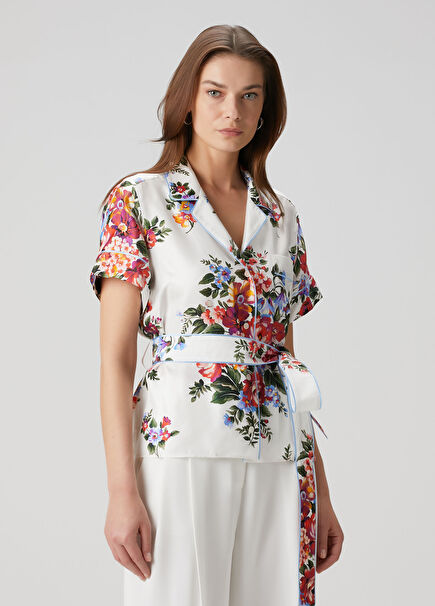 White Floral Silk Shirt