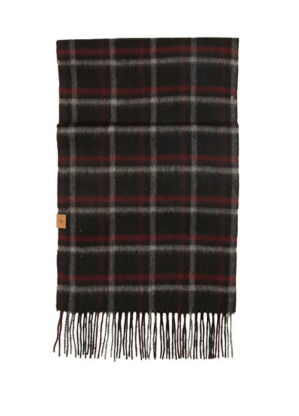 Kırmızı Kare Desenli Erkek Yün Atkı