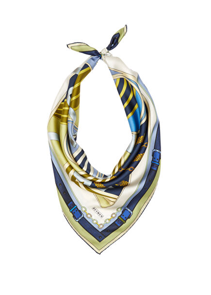 Lacivert Kurdele Desenli İpek Eşarp